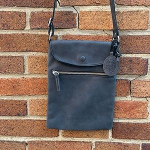 Roots Black Leather Crossbody travel Bag